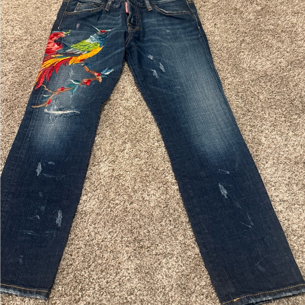 DSQUARED2 Women's Dark Blue Jeans with Colorful Embroidery